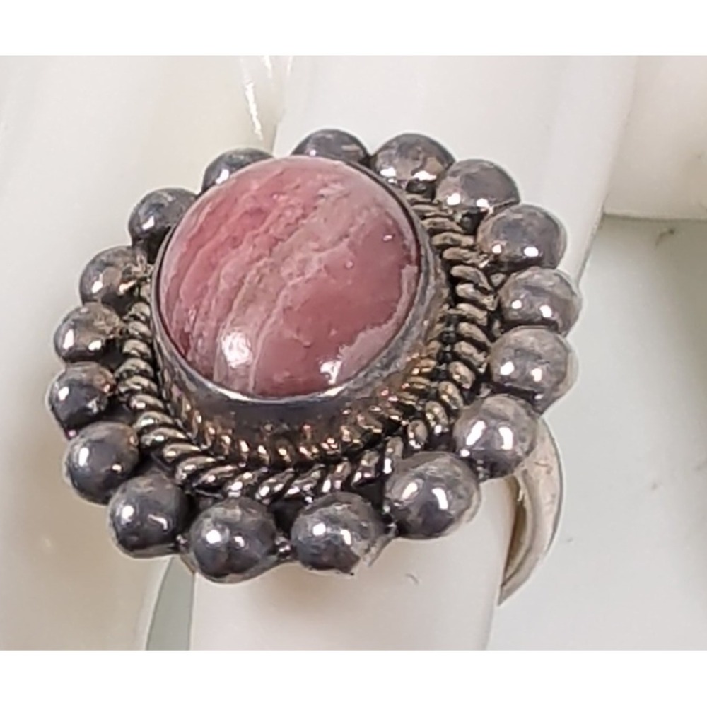 Vintage MWS Mexico Sterling Silver Rhodochrosite Chunky Ring Sz 5.75
